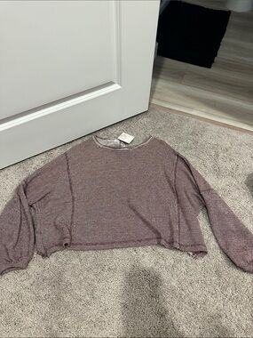 Mustard Seed Cropped Knit Sweatshirt in Dusty Mauve